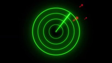 Radar dalgaları roket saldırısı tespit etti. Canlandırılmış daire dalgaları. Neon yeşil radar algılayıcı roket saldırısı.