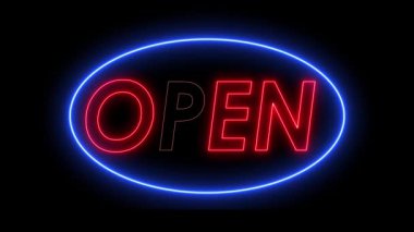 Neon metin canlandırılmış neon metin aç dükkan büfesi 4k döngüsü aç