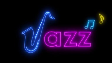 neon saksafon ikonu animasyon caz saksafon neon ikonu croma yeşil ekran 4k döngüsü