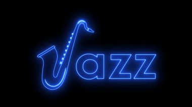 neon saksafon ikonu animasyon caz saksafon neon ikonu croma yeşil ekran 4k döngüsü