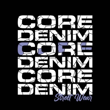 CORE DENIM crack etkisi grunge tasarım tipografi, vektör grafik illüstrasyon, t-shirtler ve diğerleri için