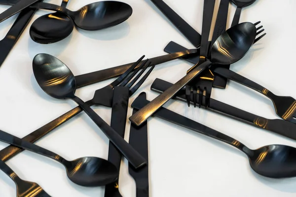 白色背景上的黑色金属叉和勺子 美洲墨西哥 — 图库照片