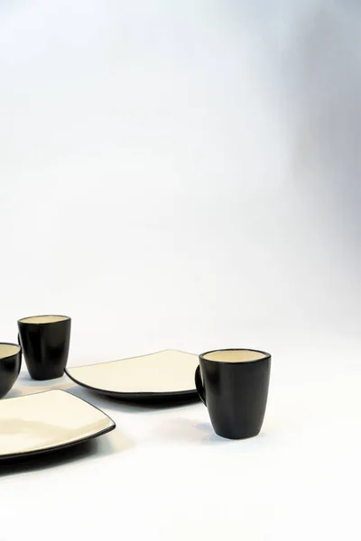 White Ceramics Bowl Isolated White Background Plates Bowls Arranged White — Stock Photo, Image