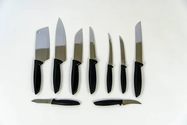 Острый Большой Кухонный Нож Темной Поверхности Белом Фоне — стоковое фото