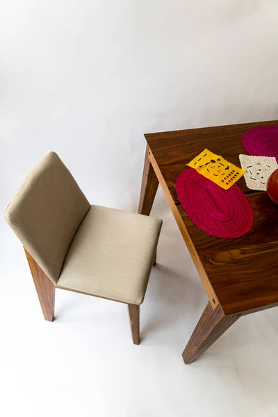 Detalhe Cadeira Madeira Maciça Mobiliário Têxtil Design Cadeira México América — Fotografia de Stock