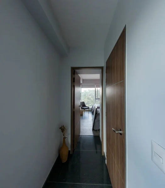 Corridoio Appartamento Design Moderno Legno Decorazione Messicana Pavimenti Granito Elegante — Foto Stock