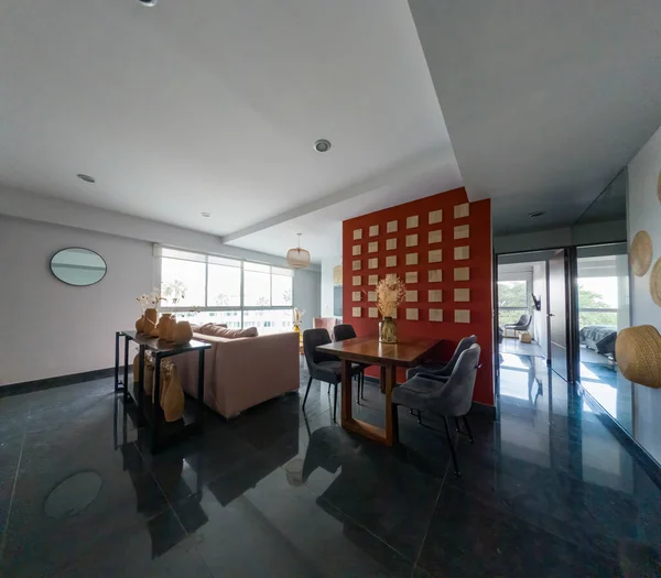 Bela Sala Estar Interior Nova Casa Luxo Com Vista Para — Fotografia de Stock