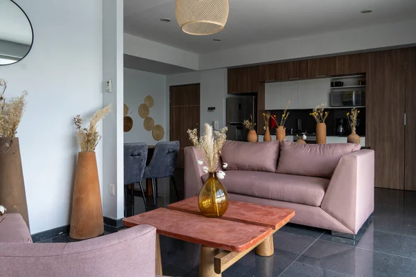 Schönes Zimmer Mit Terrakottafarbenen Möbeln Modernes Und Elegantes Design Mexiko — Stockfoto