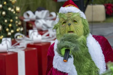 Grinch Noel hediyesi şapka ağacı, Noel ağacı arka plan dekoratörü, Meksika Latin Amerika