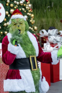 Grinch Noel hediyesi şapka ağacı, Noel ağacı arka plan dekoratörü, Meksika Latin Amerika