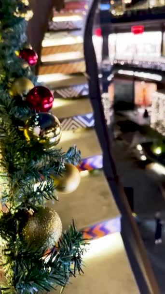 Jul Dekorationer Trappor Inne Ett Köpcentrum Jul Sfärer Mexico Latin — Stockvideo