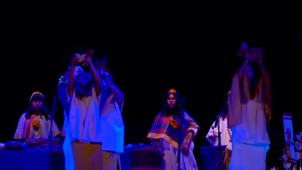 Група Людей Які Виконують Доіспанські Ритуали Мексиканська Культура Танцюють Вночі — стокове відео