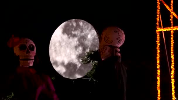 Calaveras Tańczące Nocy Pełnią Księżyca Dzień Martwego Festiwalu Meksykański Latynoski — Wideo stockowe