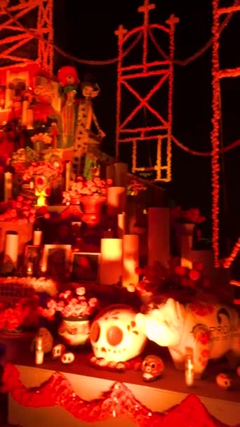 Dead Altars Mexican Culture Night Lighted Candles Candles Different Traditional — Stock Video