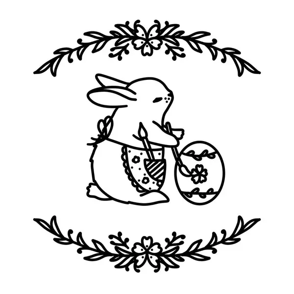 Tavşan ve yumurtalarla Mutlu Paskalyalar Çizgi Çizim Sanatı