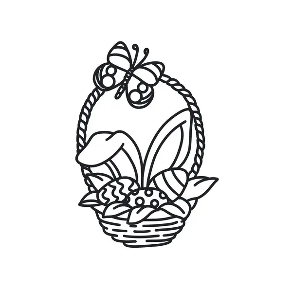 Tavşan ve yumurtalarla Mutlu Paskalyalar Çizgi Çizim Sanatı