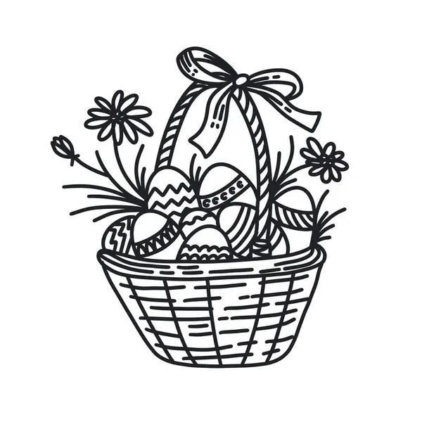 Süslü yumurtalı mutlu Paskalyalar. Resim çizimi çizimi.