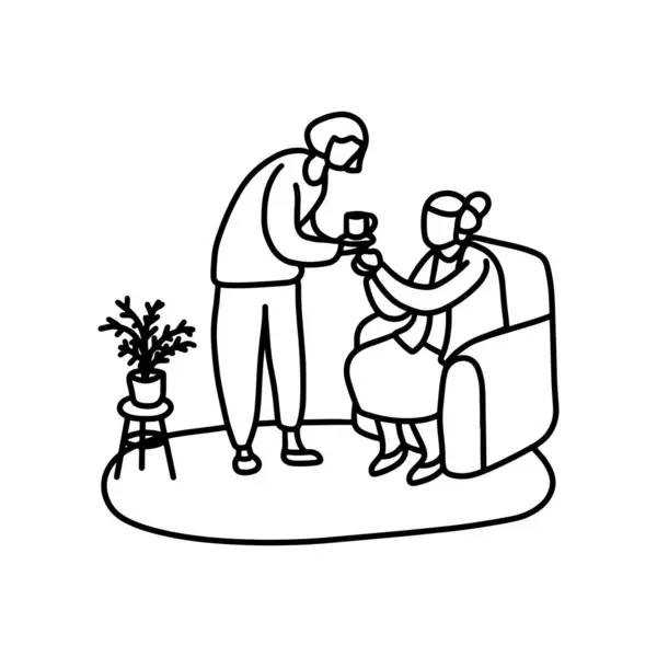 Handritad Familj Illustration Skiss Ritning Linje Konst Ritning — Stock vektor