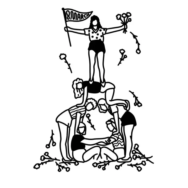 Uluslararası Kadınlar Günü Çizim Çizim Çizimi. Çok Irklı Kadın Grubu