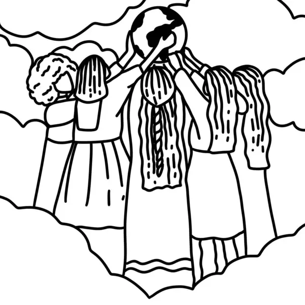 Uluslararası Kadınlar Günü Çizim Çizim Çizimi. Çok Irklı Kadın Grubu