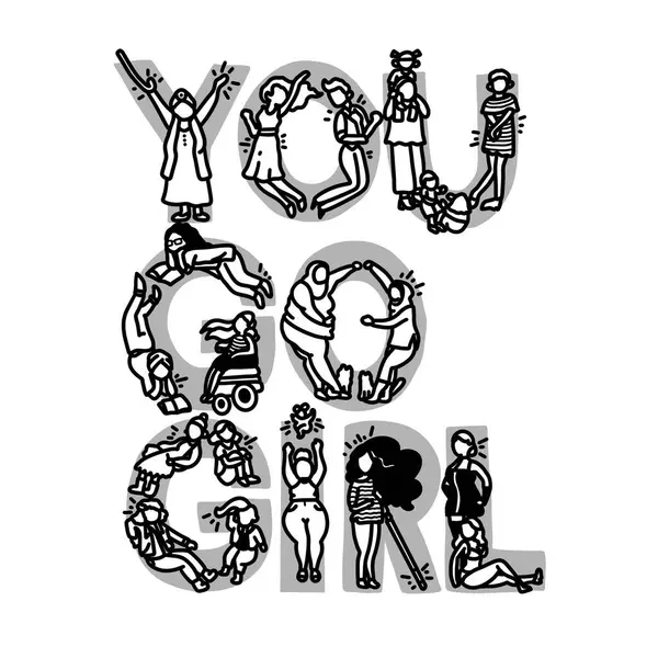 Uluslararası Kadınlar Günü Çizim Çizim Çizimi. Çok Irklı Kadın Grubu