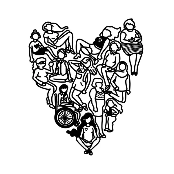 Uluslararası Kadınlar Günü Çizim Çizim Çizimi. Çok Irklı Kadın Grubu