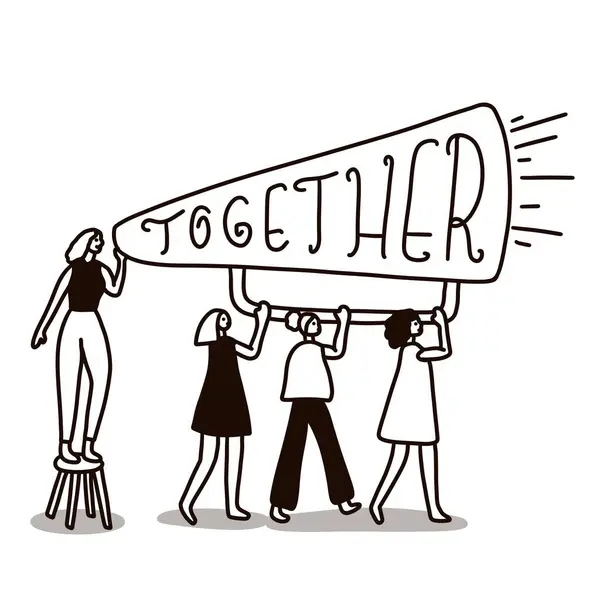 Uluslararası Kadınlar Günü Çizim Çizim Çizimi. Çok Irklı Kadın Grubu