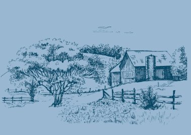 Küçük tepelerdeki yeşil çim tarlası. Çayır, alkali, kül suyu, çayır, kulplu, lea, otlak, çiftlik. Kırsal manzara manzarası kırsal çayırların manzarası. Vektör çizimi çizimi