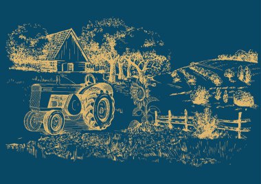 Küçük tepelerdeki yeşil çim tarlası. Çayır, alkali, kül suyu, çayır, kulplu, lea, otlak, çiftlik. Kırsal manzara manzarası kırsal çayırların manzarası. Vektör çizimi çizimi