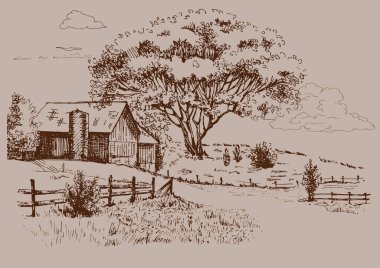 Küçük tepelerdeki yeşil çim tarlası. Çayır, alkali, kül suyu, çayır, kulplu, lea, otlak, çiftlik. Kırsal manzara manzarası kırsal çayırların manzarası. Vektör çizimi çizimi