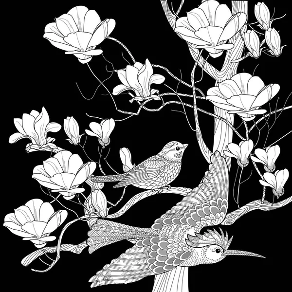 Раскраска Арт Терапии Раскраска Книги Антистресс Детей Взрослых Птицы Цветы — стоковый вектор