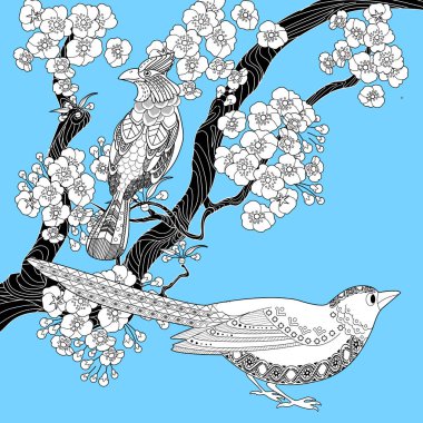 Sanat terapisi boyama sayfası. Çocuklar ve yetişkinler için boyama kitabı antistresi. Kuşlar ve çiçekler klasik tarzda çizilmiş. Doğaya daha bağlı hissetmek isteyenler için ideal..