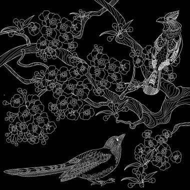 Sanat terapisi boyama sayfası. Çocuklar ve yetişkinler için boyama kitabı antistresi. Kuşlar ve çiçekler klasik tarzda çizilmiş. Doğaya daha bağlı hissetmek isteyenler için ideal..