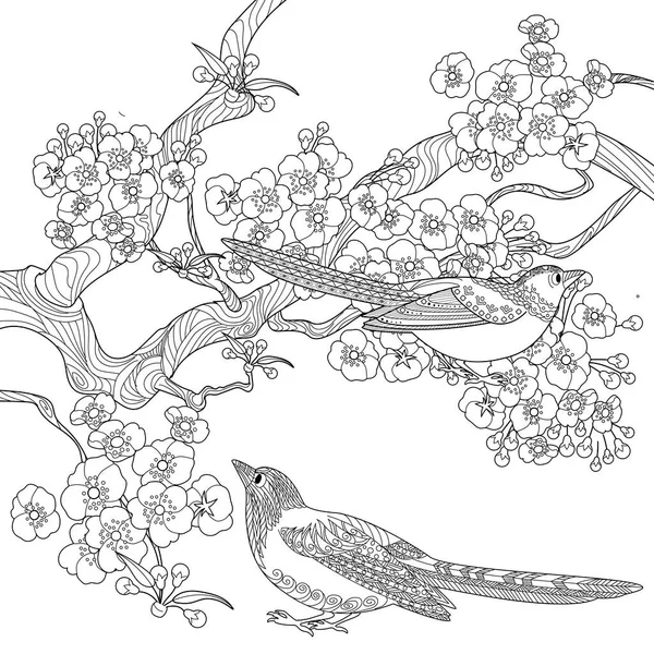 Konstterapi Färg Sida Målarbok Antistress För Barn Och Vuxna Fåglar — Stock vektor