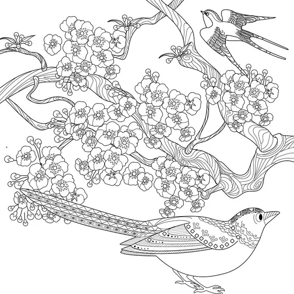 Coloriage Art Thérapie Livre Colorier Antistress Pour Enfants Adultes Oiseaux — Image vectorielle