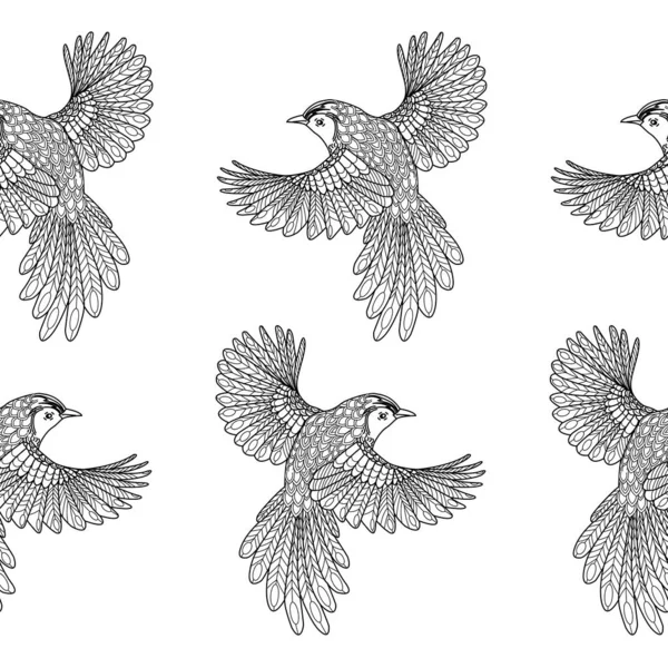 花や鳥とのシームレスなパターン テキスタイルの背景 ライングラフィックス — ストックベクタ