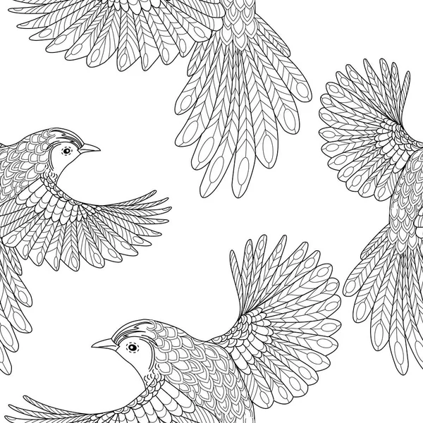 Płynny Wzór Ptakami Tło Tekstylne Grafika Liniowa — Wektor stockowy
