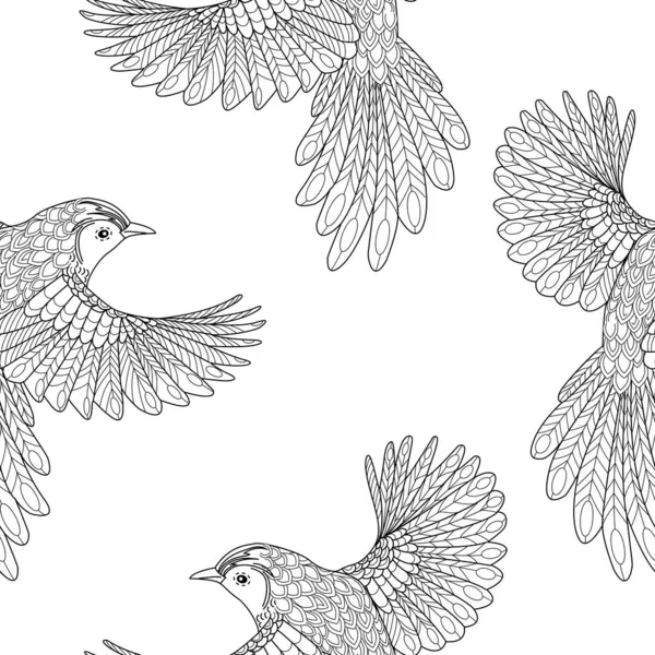 Nahtloses Muster Mit Vögeln Textiler Hintergrund Liniengrafik — Stockvektor