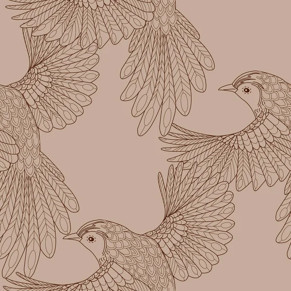 Bezproblémový Vzor Ptáky Textilní Pozadí Čárová Grafika — Stockový vektor