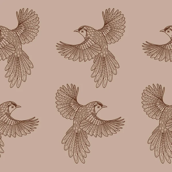 Naadloos Patroon Met Vogels Textiel Achtergrond Lijn Graphics — Stockvector