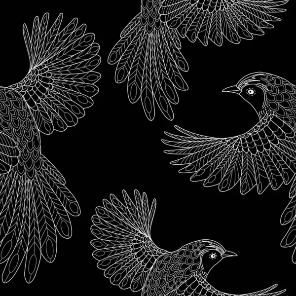 鳥とのシームレスなパターン テキスタイルの背景 ライングラフィックス — ストックベクタ