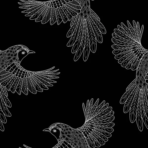 Nahtloses Muster Mit Vögeln Textiler Hintergrund Liniengrafik — Stockvektor