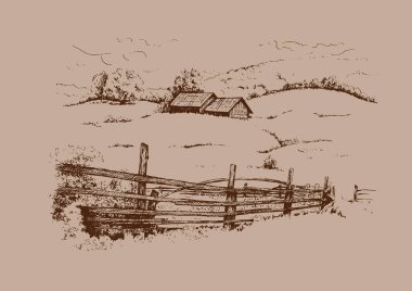 Kırsal alan. Çayır, alkali, kül suyu, çayır, kulplu, lea, otlak, çiftlik. Kırsal manzara manzarası kırsal çayırların manzarası. Vektör çizimi çizimi