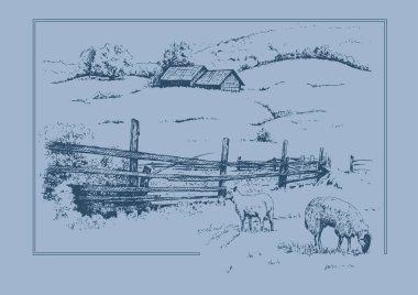 Kırsal alan. Çayır, alkali, kül suyu, çayır, kulplu, lea, otlak, çiftlik. Kırsal manzara manzarası kırsal çayırların manzarası. Vektör çizimi çizimi