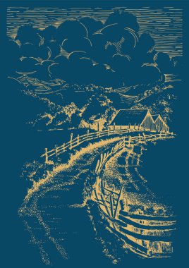 Kırsal alan. Çayır, alkali, kül suyu, çayır, kulplu, lea, otlak, çiftlik. Kırsal manzara manzarası kırsal çayırların manzarası. Vektör çizimi çizimi