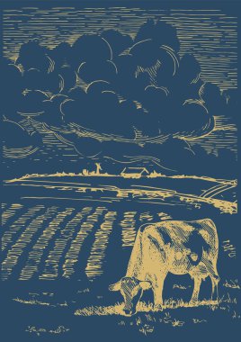 Kırsal alan. Çayır, alkali, kül suyu, çayır, kulplu, lea, otlak, çiftlik. Kırsal manzara manzarası kırsal çayırların manzarası. Vektör çizimi çizimi