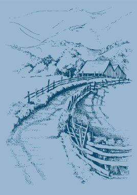 Kırsal alan. Çayır, alkali, kül suyu, çayır, kulplu, lea, otlak, çiftlik. Kırsal manzara manzarası kırsal çayırların manzarası. Vektör çizimi çizimi