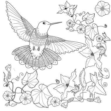 Sanat terapisi boyama sayfası. Çocuklar ve yetişkinler için boyama kitabı antistresi. Kuşlar ve çiçekler klasik tarzda çizilmiş. Doğaya daha bağlı hissetmek isteyenler için ideal.