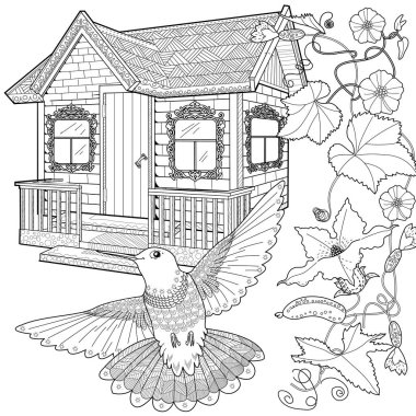 Art therapy coloring page. Coloring book antistress for children and adults. Birds and flowers hand drawn in vintage style . Ideal for those who want to feel more connected to nature clipart