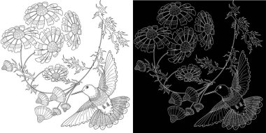 Sanat terapisi boyama sayfası. Çocuklar ve yetişkinler için boyama kitabı antistresi. Kuşlar ve çiçekler klasik tarzda çizilmiş. Doğaya daha bağlı hissetmek isteyenler için ideal..